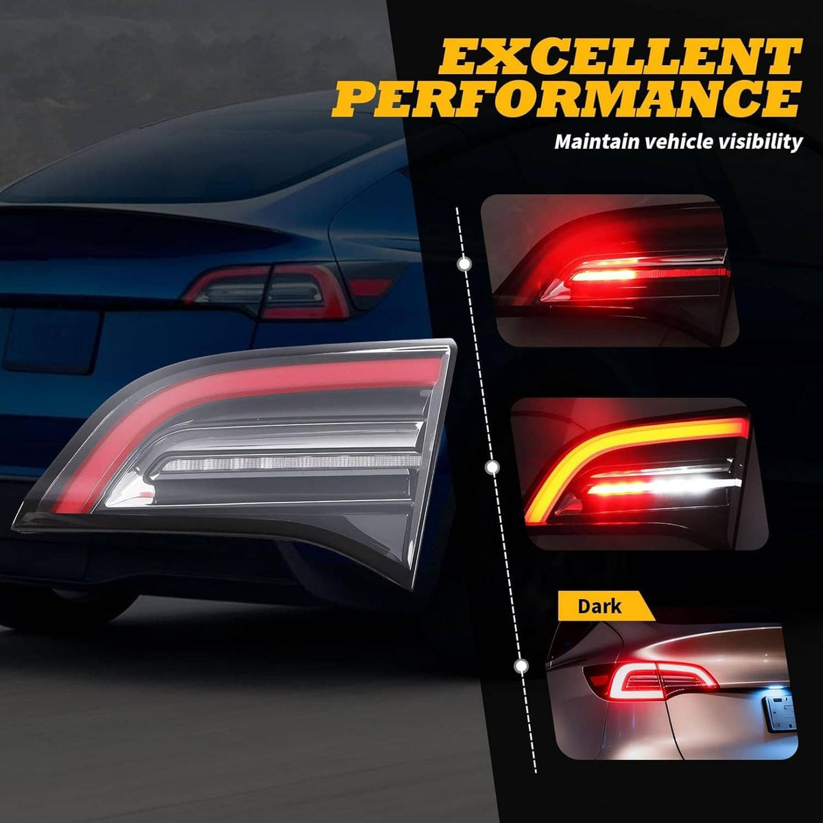 Right inner tail light brake lamp with illuminated red brake and running segments