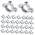 Set of silver galvanized split ring pipe hangers with threaded rod clamps