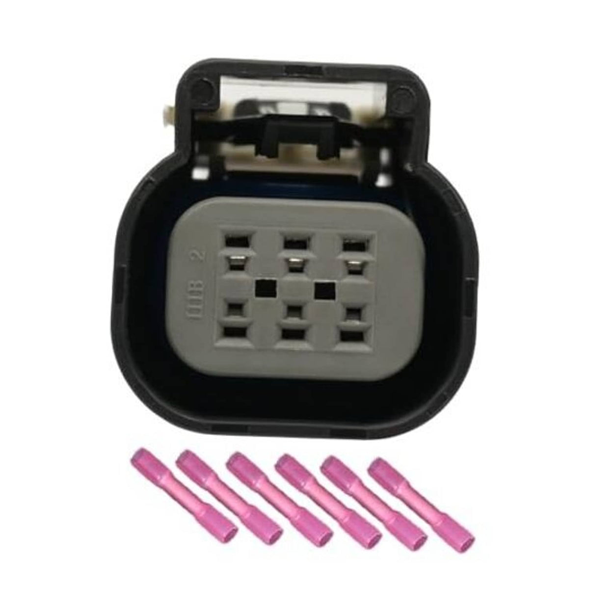 Throttle sensor connector with black housing, gray socket, and pink terminal pins