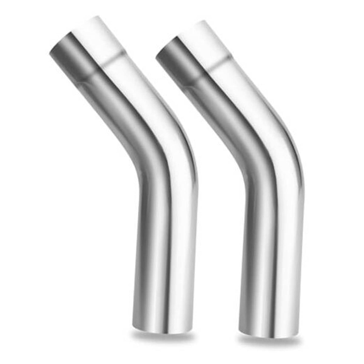 Pair of 45-degree exhaust pipe elbows, polished stainless steel, silver, 3-inch OD