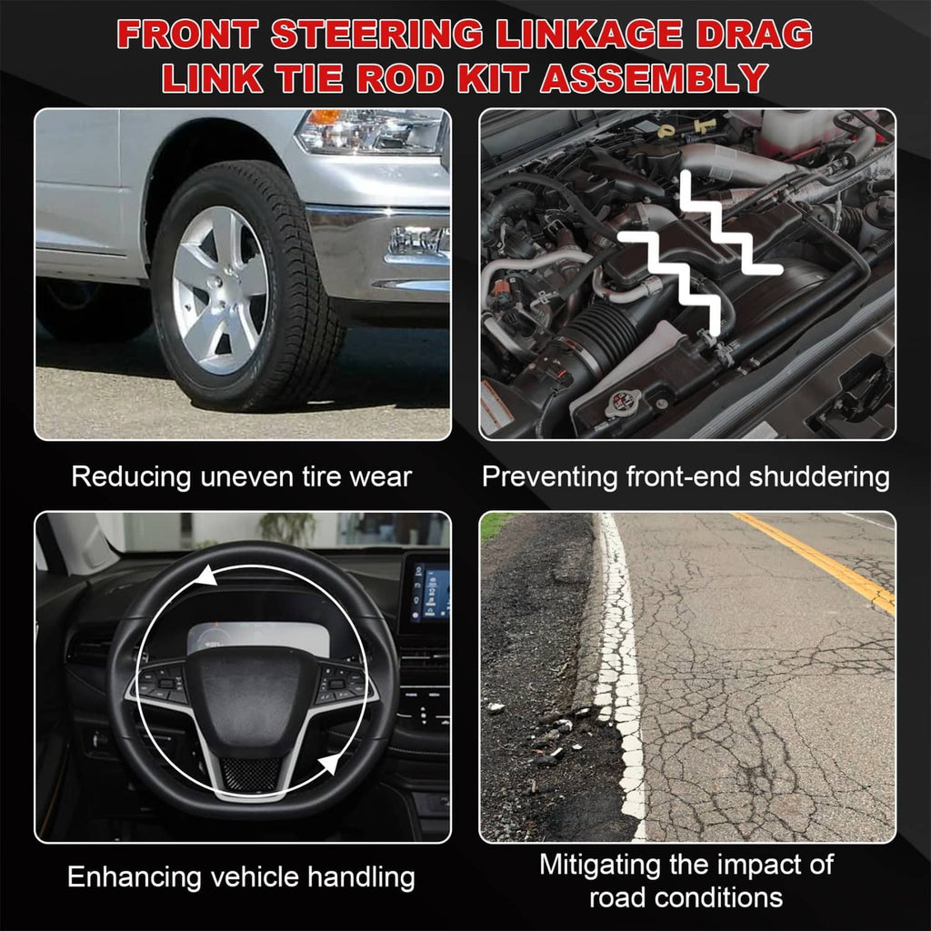 Front steering linkage drag link tie rod kit assembly with multiple bars and joints