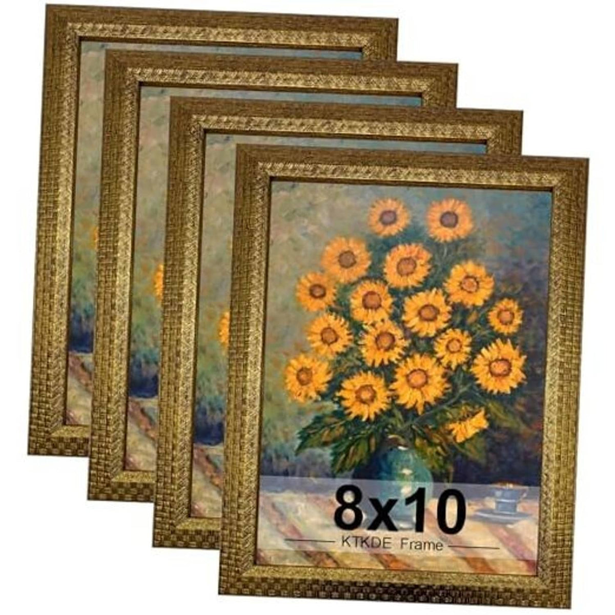 Set of 4 ornate vintage gold photo frames, 8x10 size, stacked view