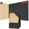 Black acoustic wall panels set with 3D geometric diamond pattern, self-adhesive backing