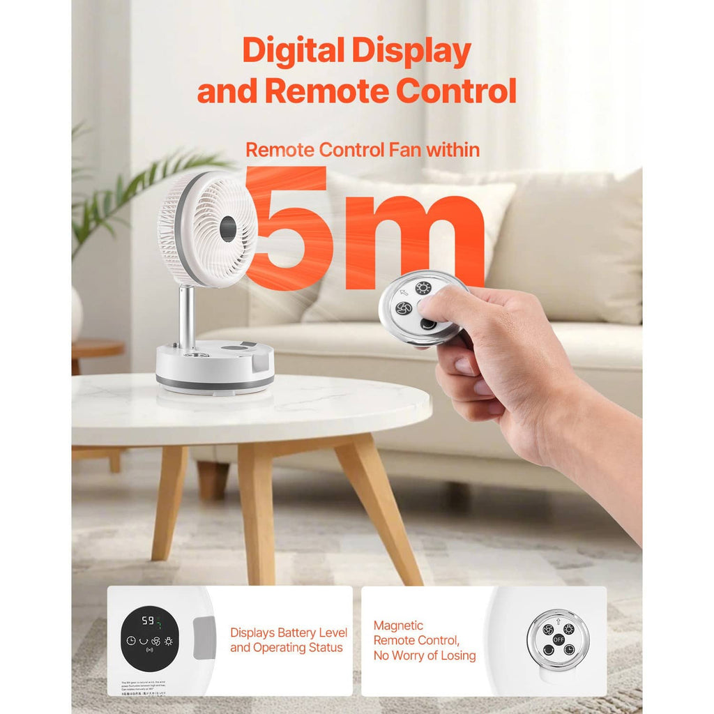 Rechargeable fan with digital display and handheld remote control