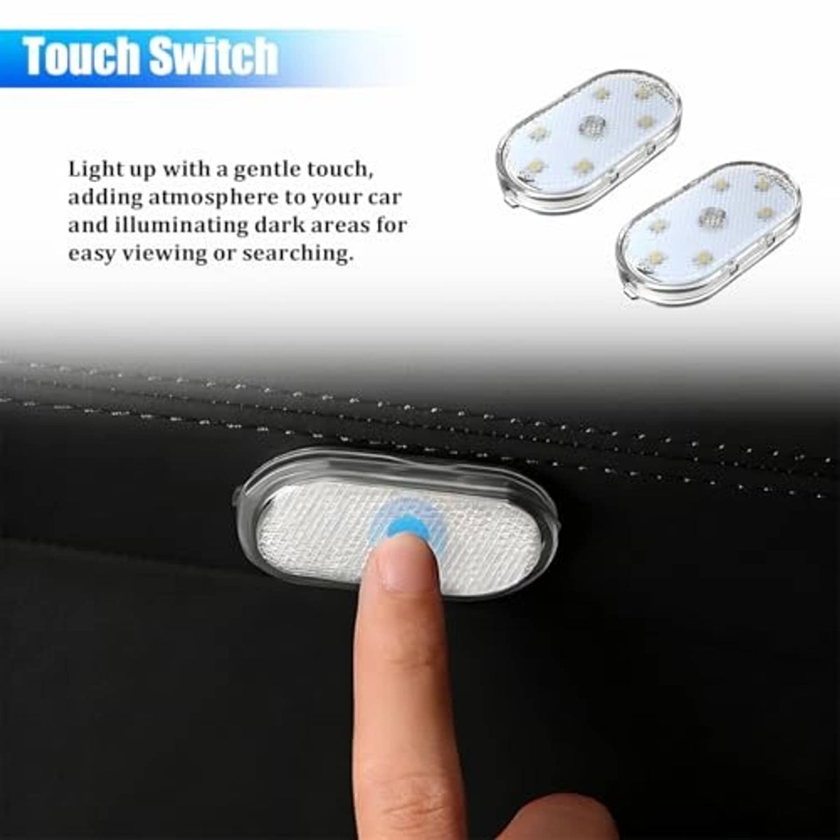 Touch switch oval LED car interior light with finger pressing the lens