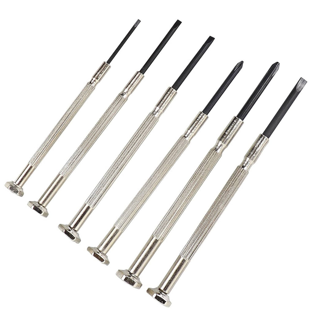 Bundle of 6 precision screwdrivers with black shafts and chrome shafts