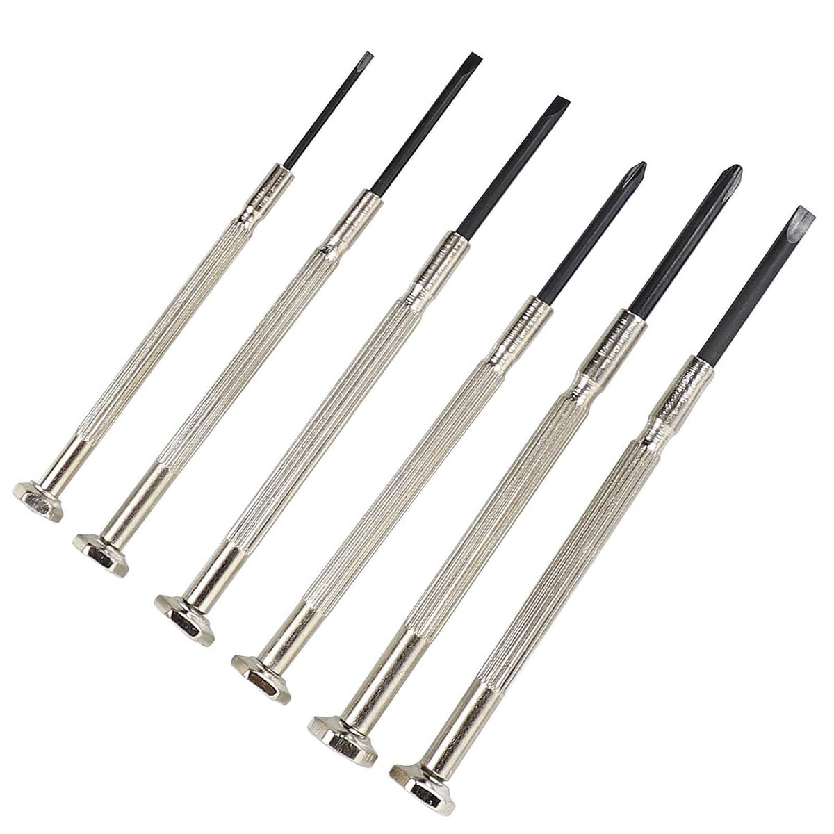 Bundle of 6 precision screwdrivers with black shafts and chrome shafts