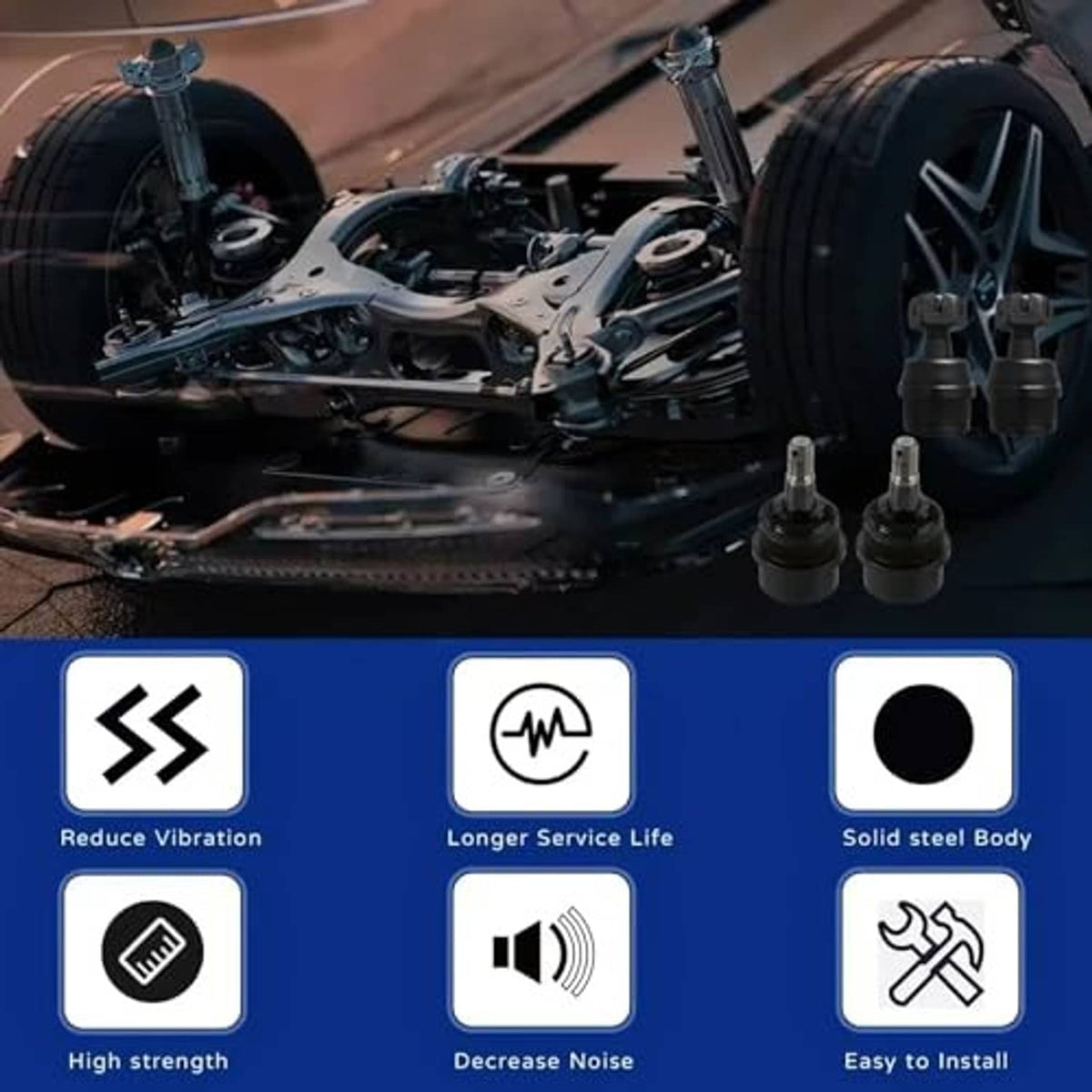 4-pack ball joint kit with black joints and tools for front suspension service