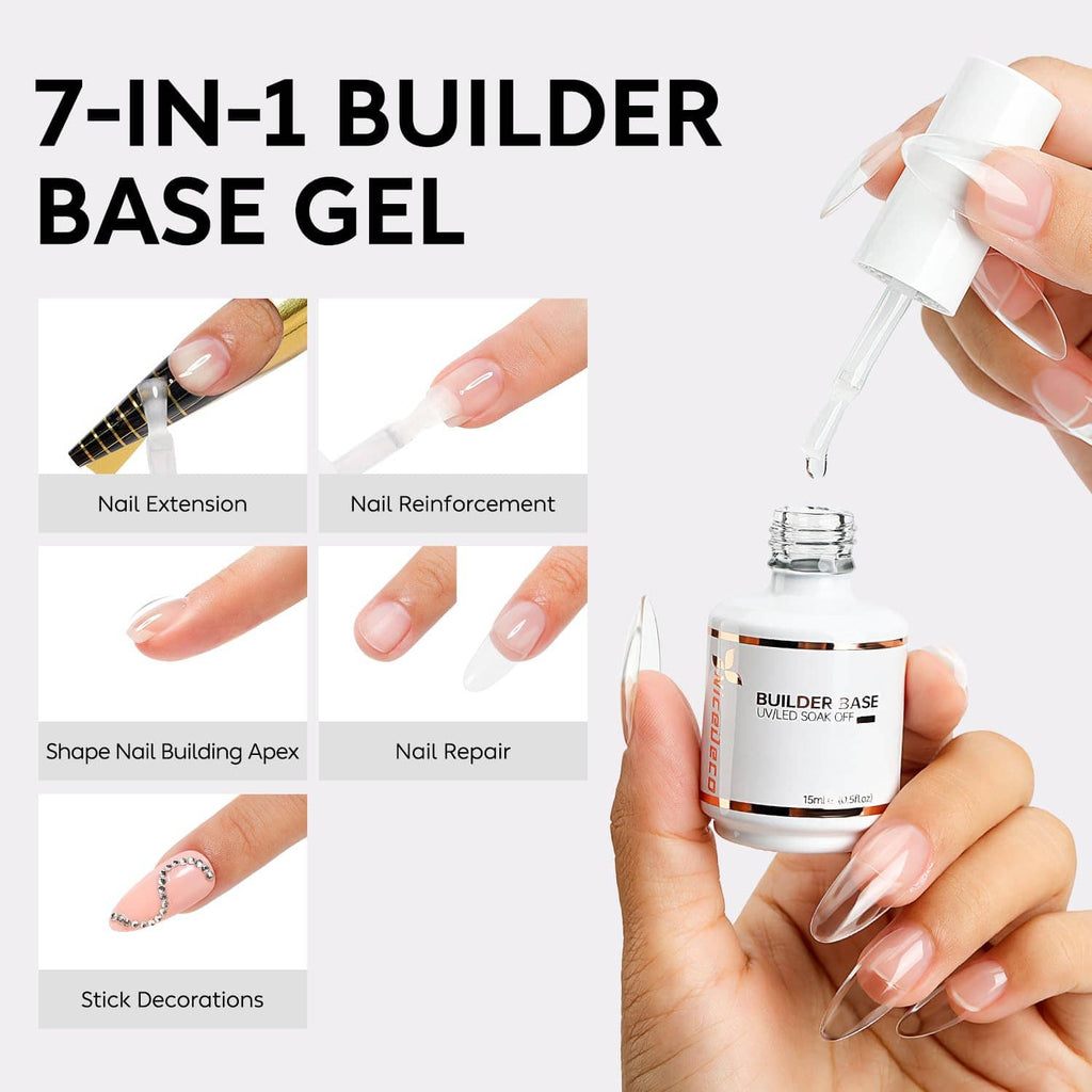Nail builder base gel bottle with brush applicator, for extensions and reinforcement