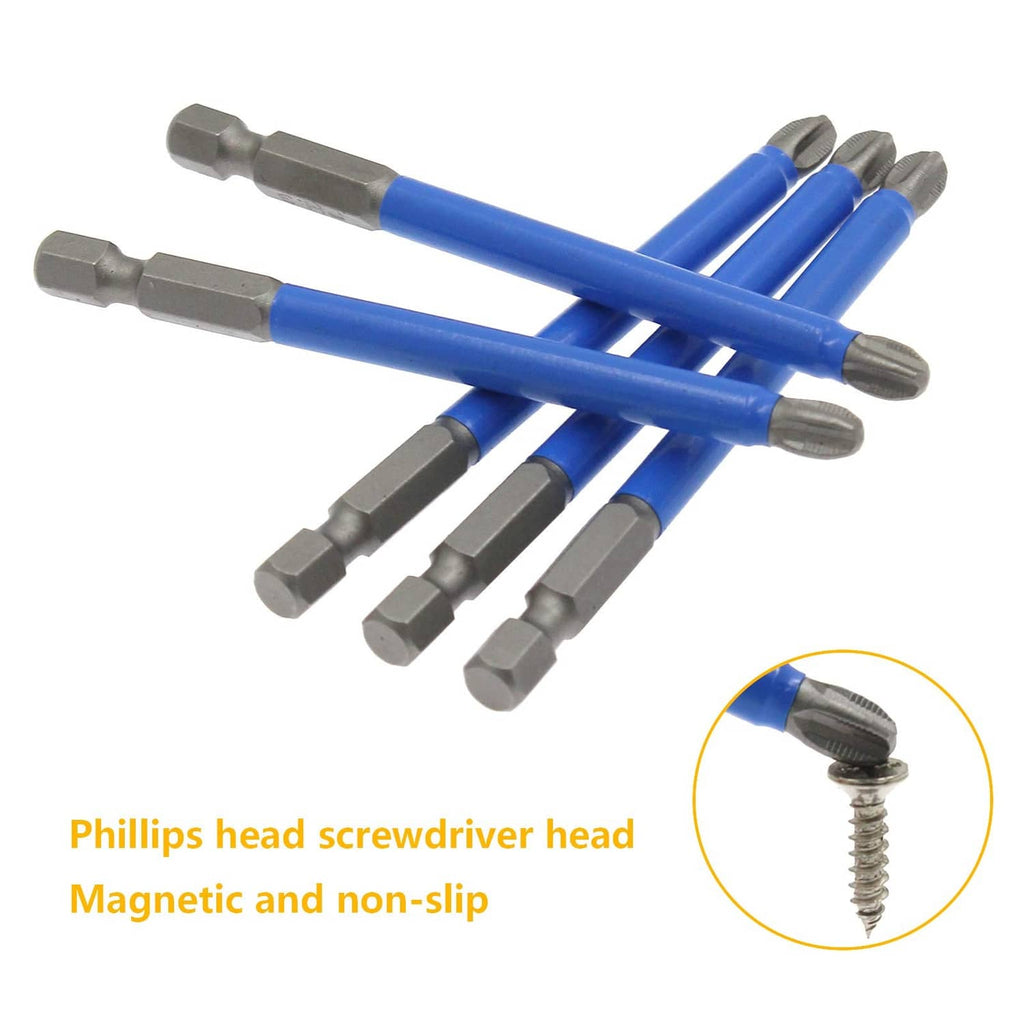 PH3 Phillips magnetic screwdriver bits, blue shafts with gray PH3 heads and hex shanks