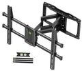 Full motion TV wall mount with long rails and swivel arm, black steel bracket