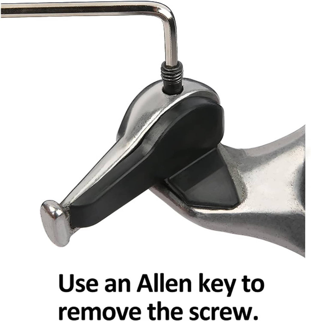 Duck head tire changer insert installed on metal tool with Allen screw
