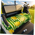 Universal golf cart bench seat cover with green striped lemon print, breathable microfiber look