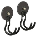 Black magnetic wall hooks with two curved arms and metal fastener on round base