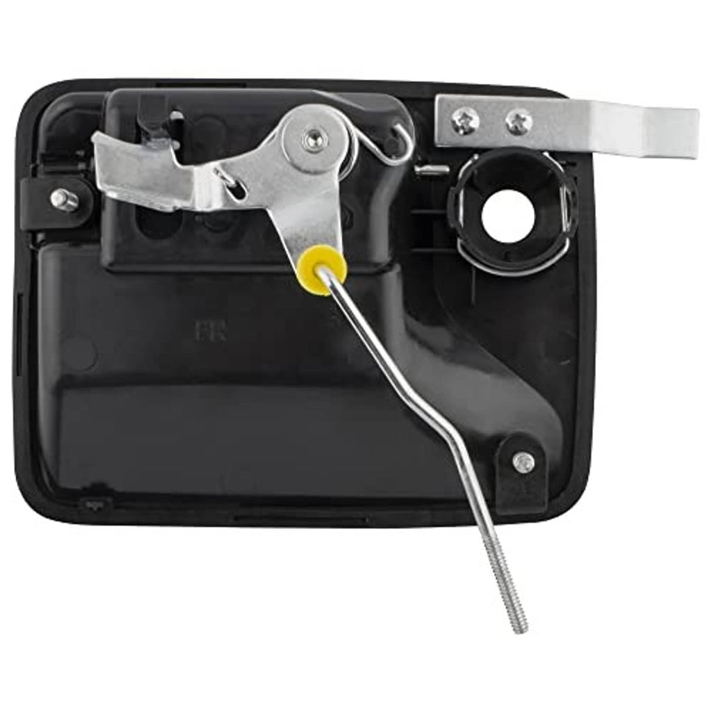 Exterior door handle interior mechanism with latch parts and metal striker plate