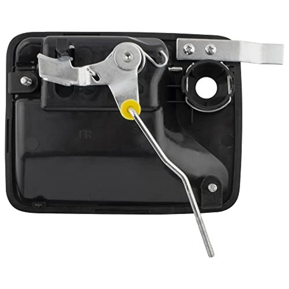 Exterior door handle interior mechanism with latch parts and metal striker plate
