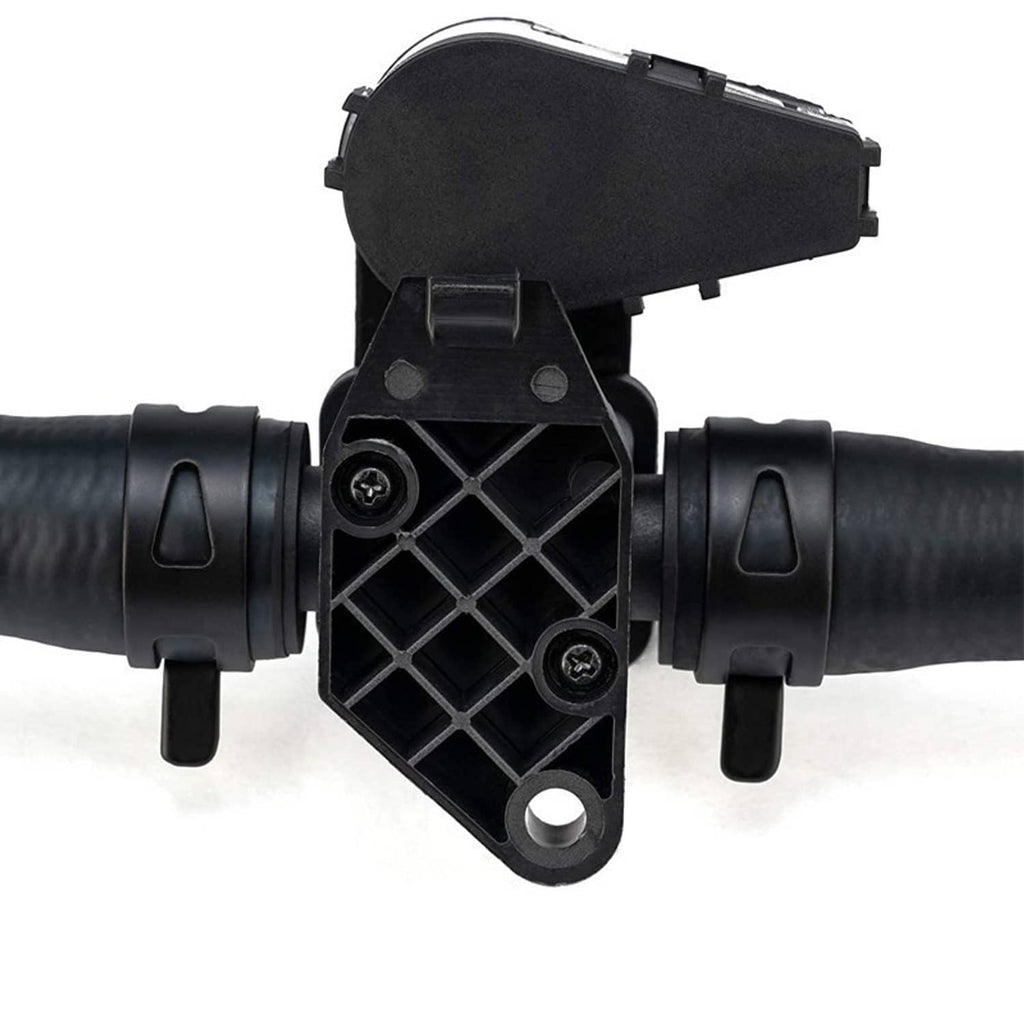 HVAC heater control valve with black housings, clamps, and mounting bracket