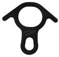 Black figure-8 descender with side ears and oval lower attachment slot