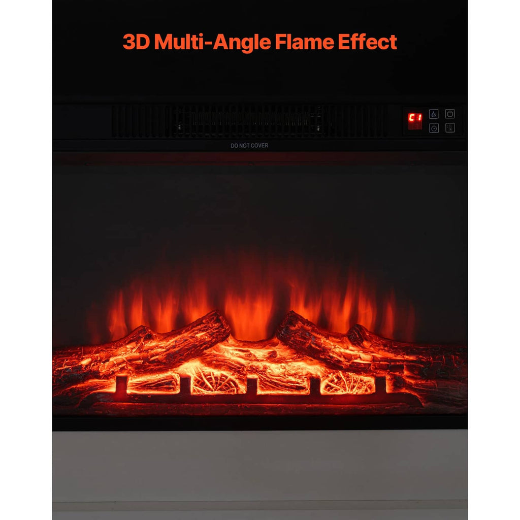 Close-up of electric fireplace flame effect with glowing orange and red logs