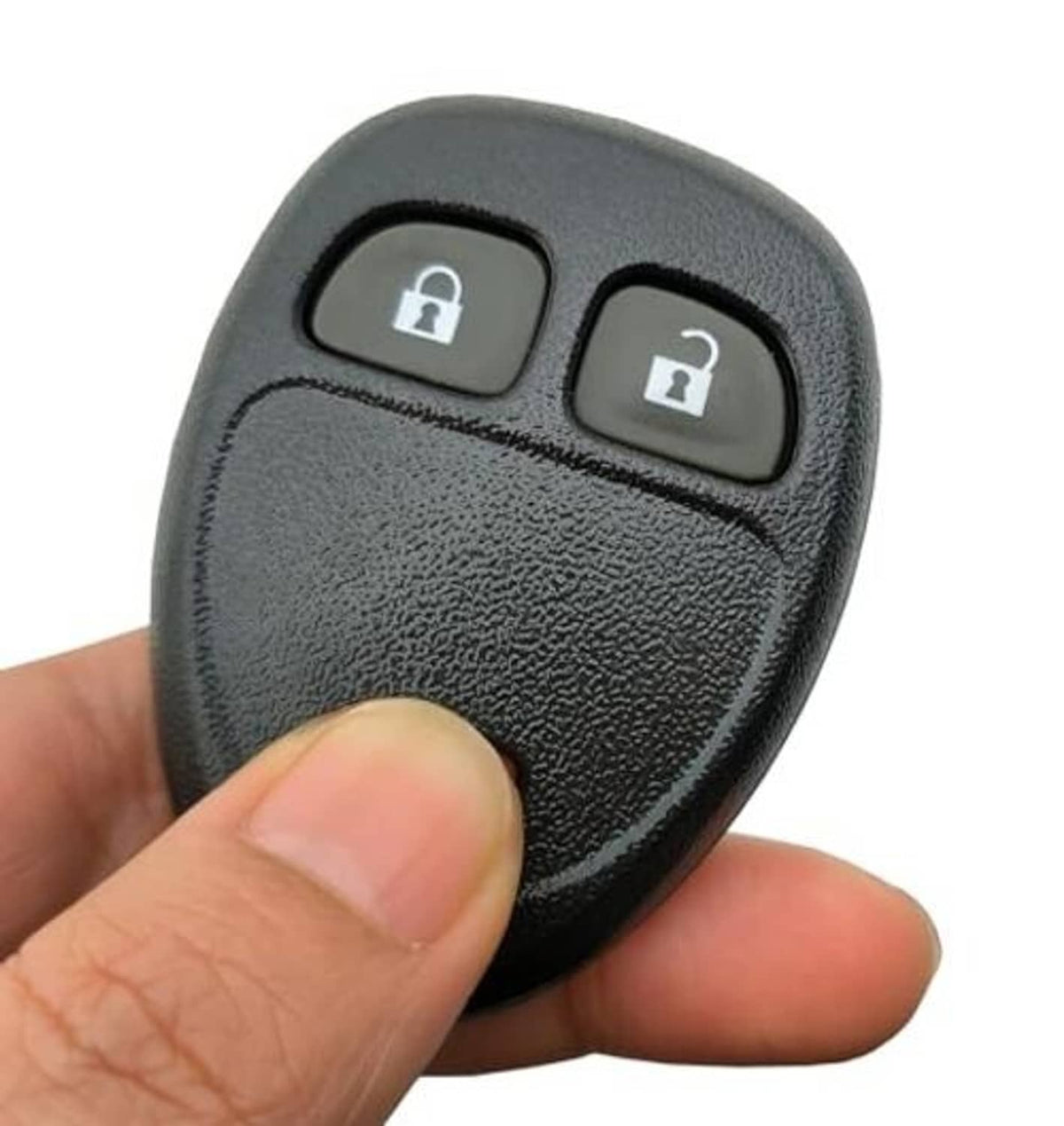 Black textured 3-button key fob shell case with lock/unlock buttons on back