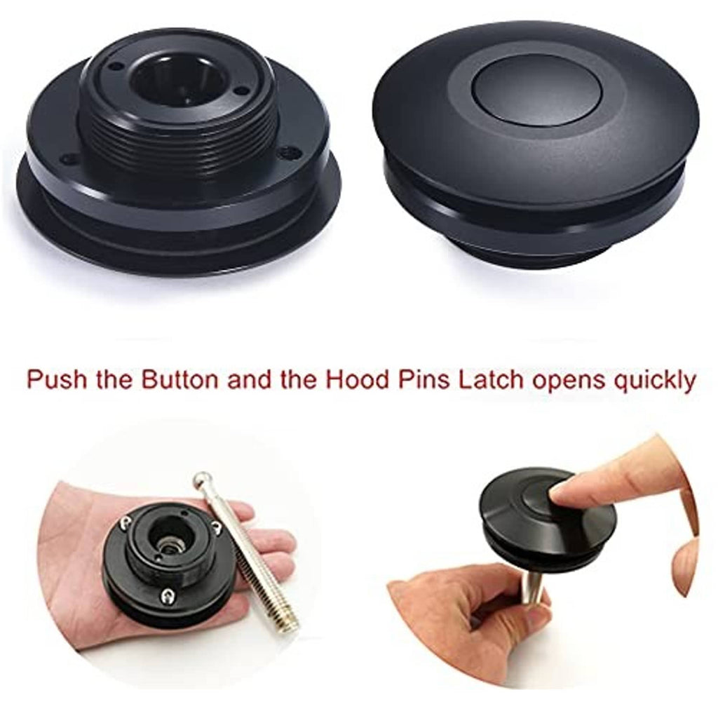 Black hood latch pin caps and long threaded bolts, shown with hands