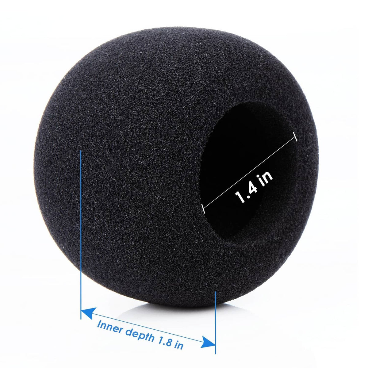 Black foam windscreen end cap with inner depth measurement graphic