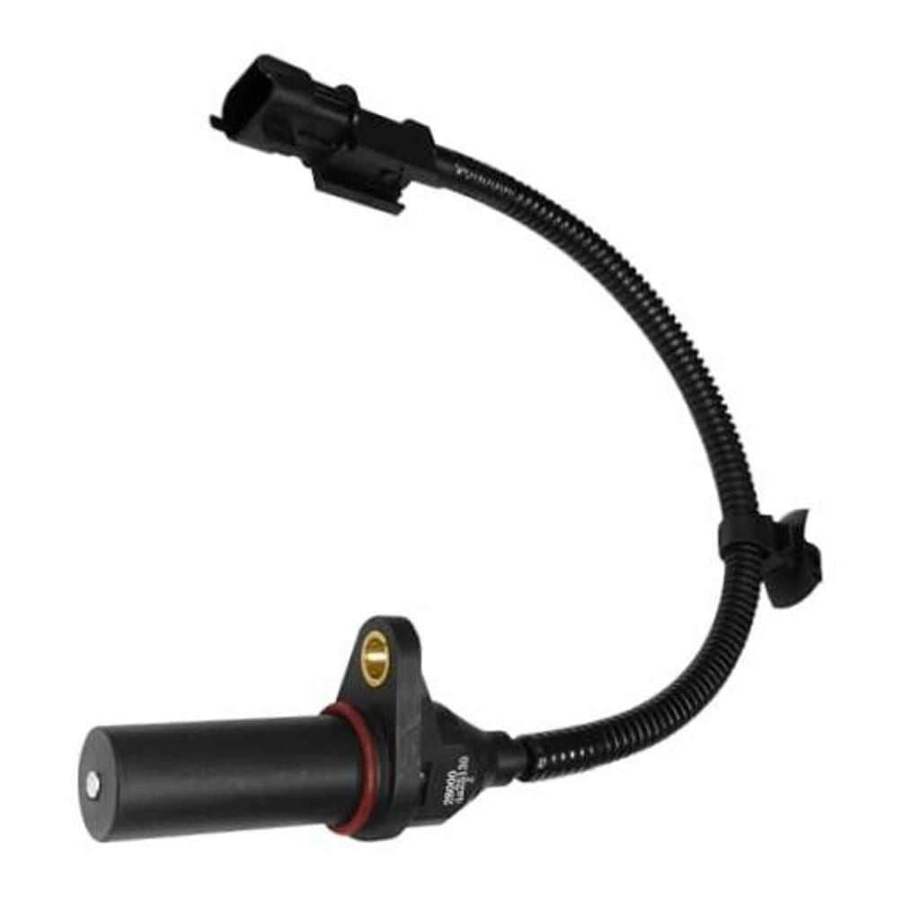 Black crankshaft position sensor with wire harness and mounting bracket, OEM-style connector