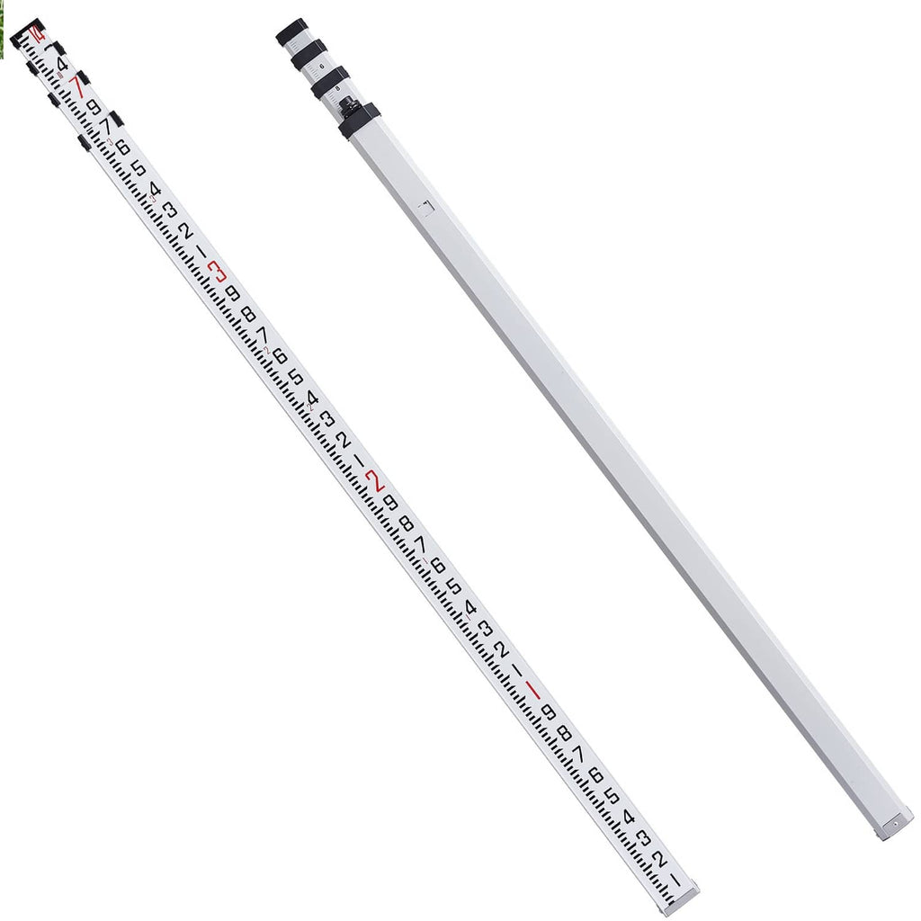 Telescopic measuring rod with 1/10-ft scale, white rod with black end caps, 6 sections