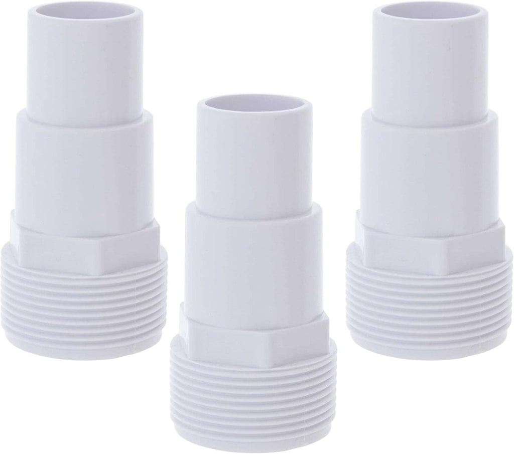 3-pack white plastic hose adapters with ridged threaded sections and open ends