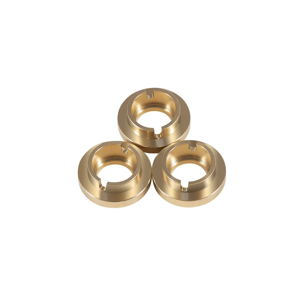 Three brass sealing rings with center holes