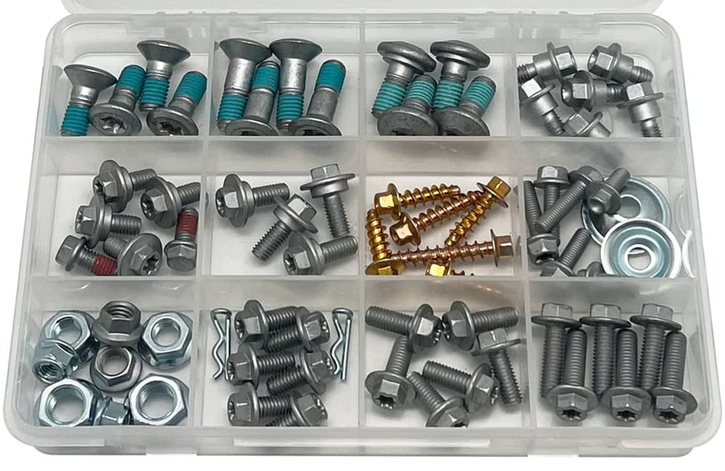 Assorted Specbolt EURO bolt kit fasteners in clear plastic divided compartments