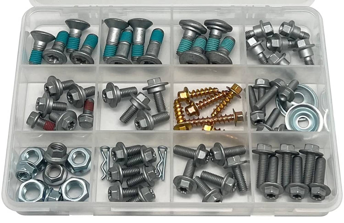 Assorted Specbolt EURO bolt kit fasteners in clear plastic divided compartments