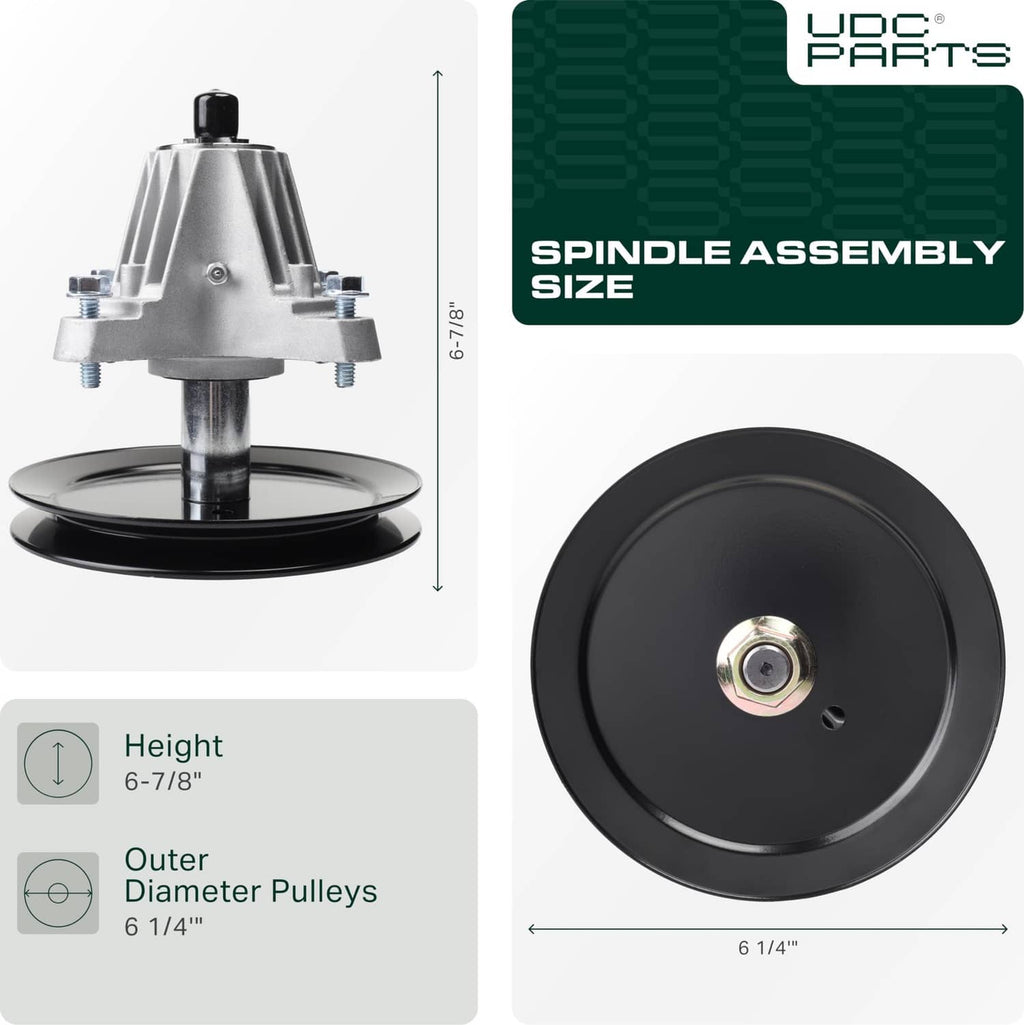 Spindle assembly with black pulley, silver housing, and bolt mounting points