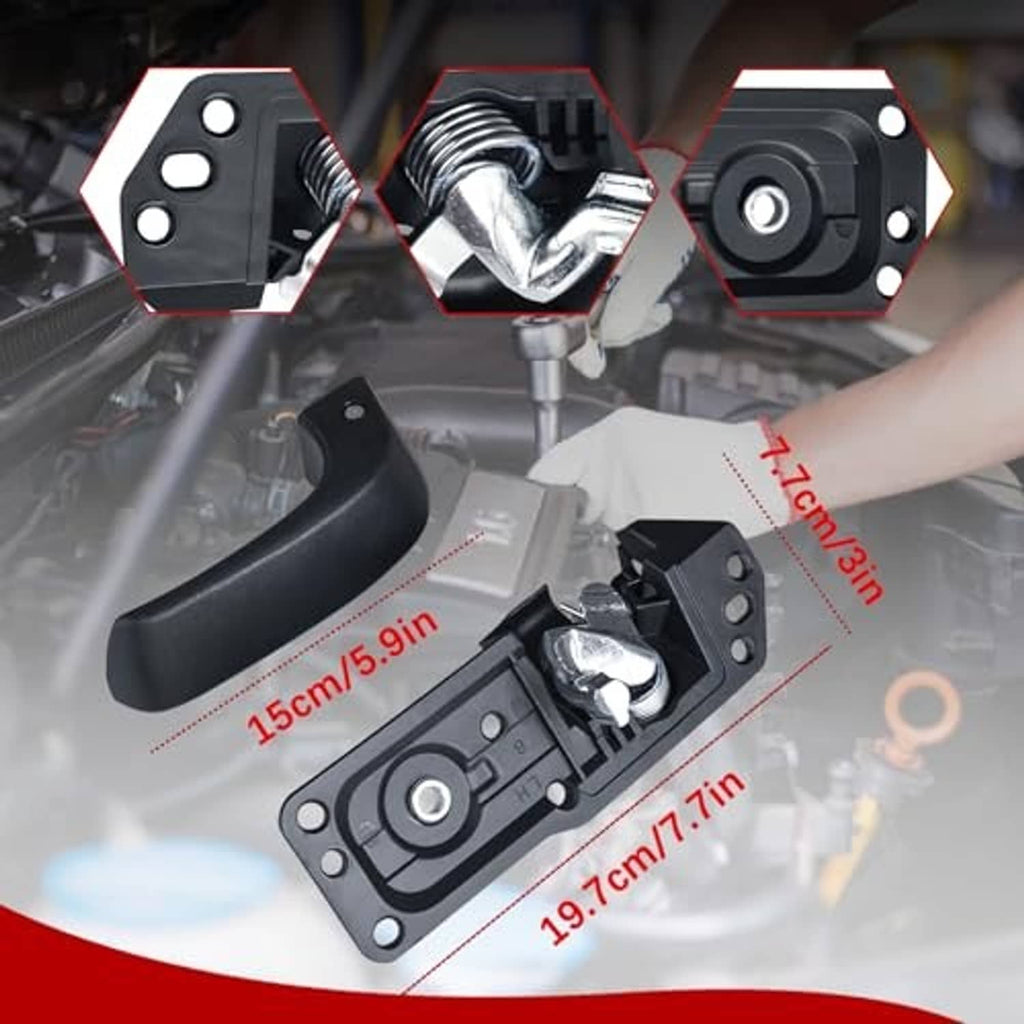Interior door handle with latch module, spring, and mounting plate hardware