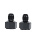 AN flare reducer adapter, black aluminum hex body with external threaded ends
