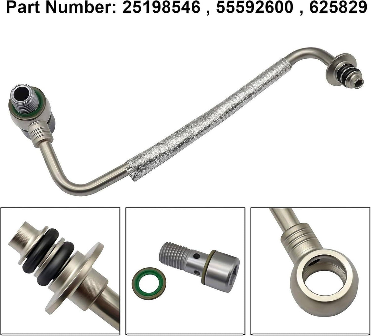 Turbo oil feed pipe tube with metal lines and threaded fittings