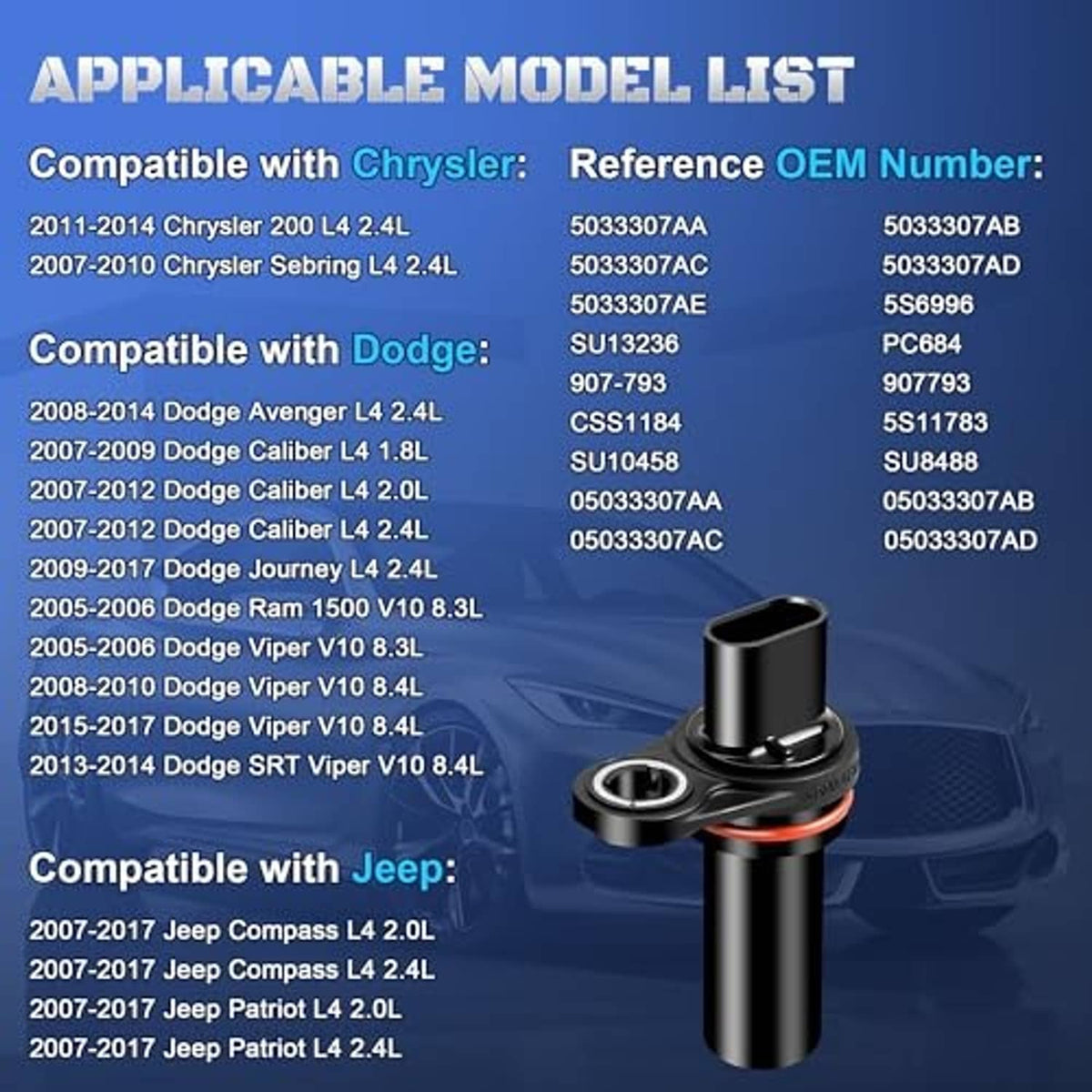 Crankshaft position sensor on dark base with side mounting bracket and red ring