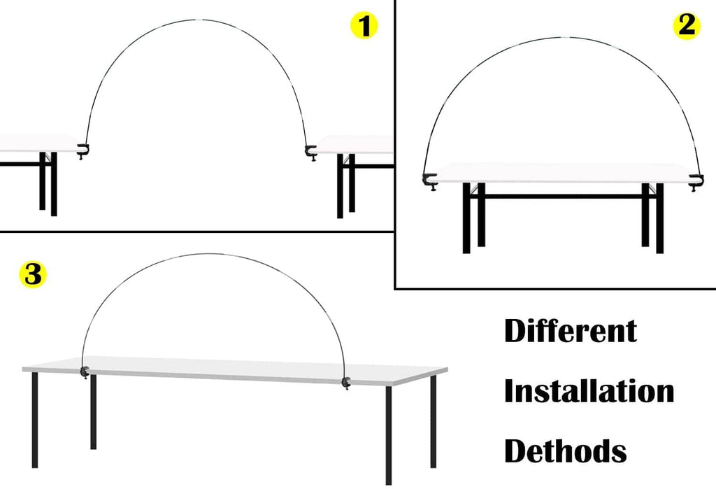 Table balloon arch installation diagram with black clamps and arched frame