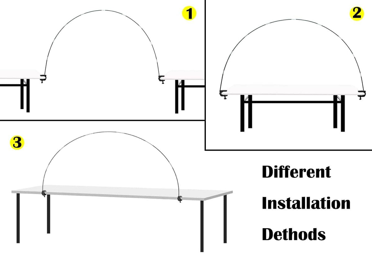 Table balloon arch installation diagram with black clamps and arched frame