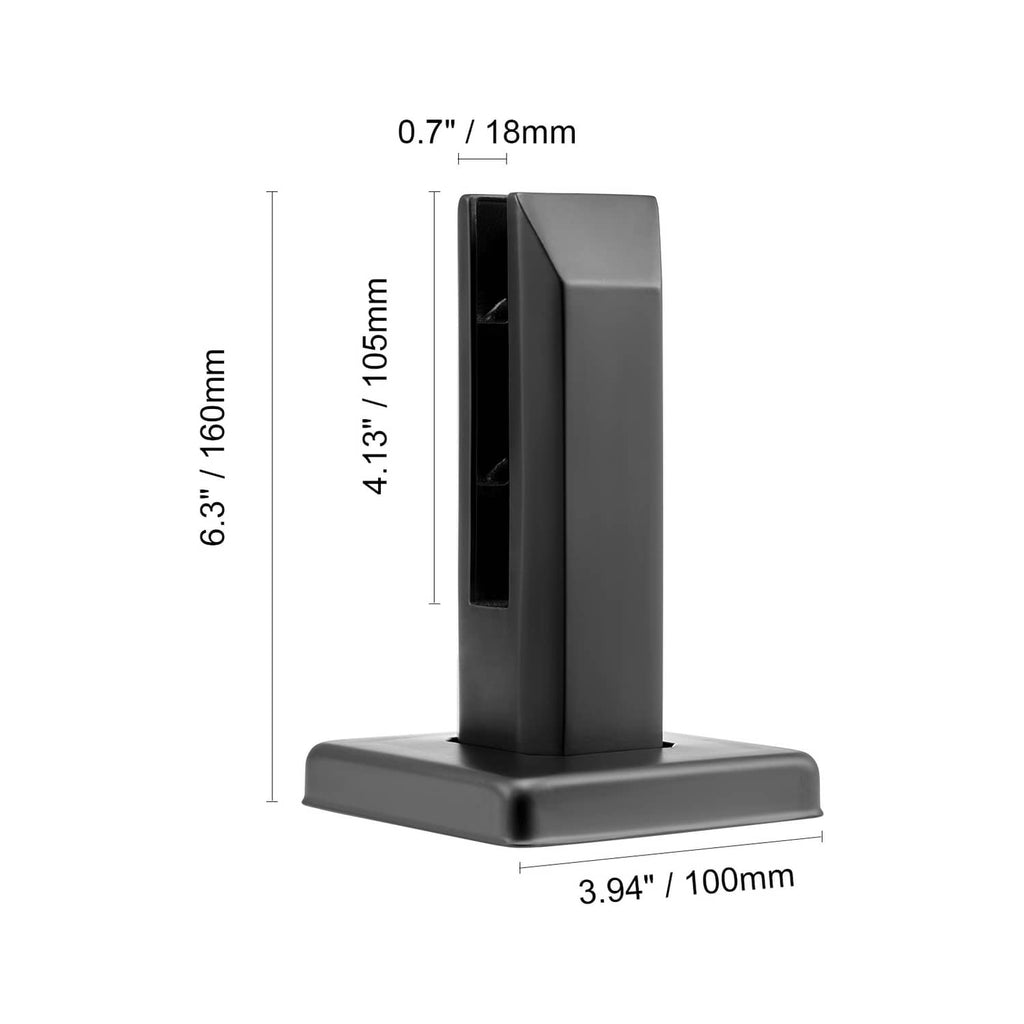 Black square glass clamp floor base with vertical post and size markings