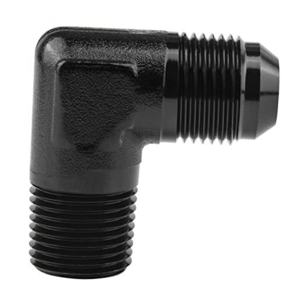 Black 90-degree elbow fitting adapter with external male threads
