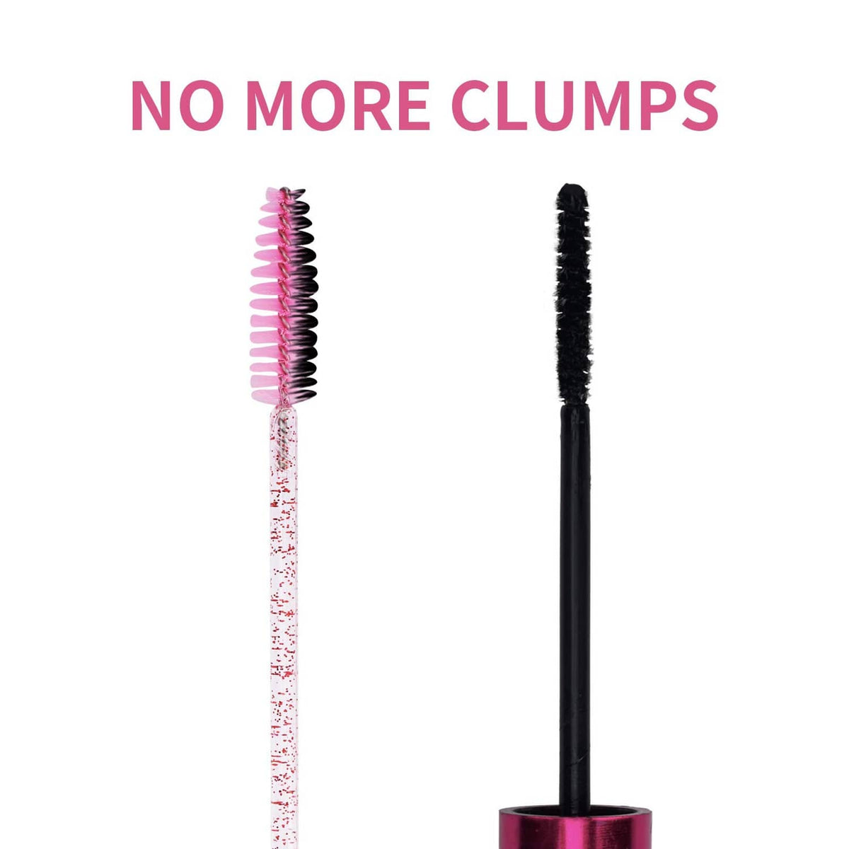 Disposable eyelash brushes: one pink spiral bristles wand and one black mascara wand