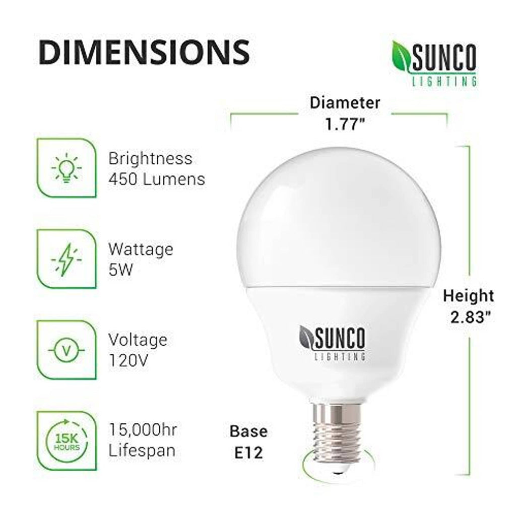 Candelabra LED bulb diagram with height 2.83 in and diameter 1.77 in, E12 base
