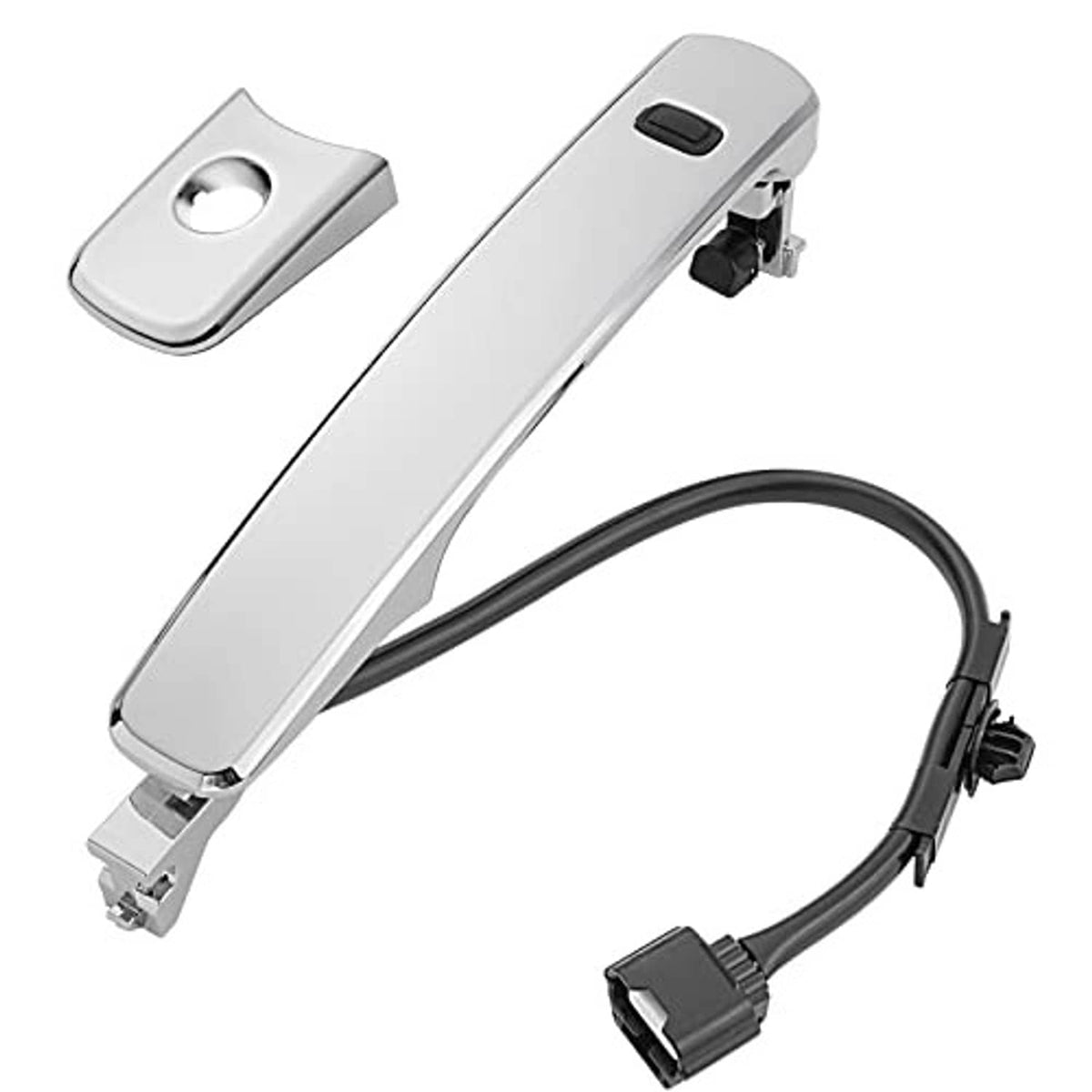 Chrome exterior door handle bar with keypad slot and wiring harness, front left