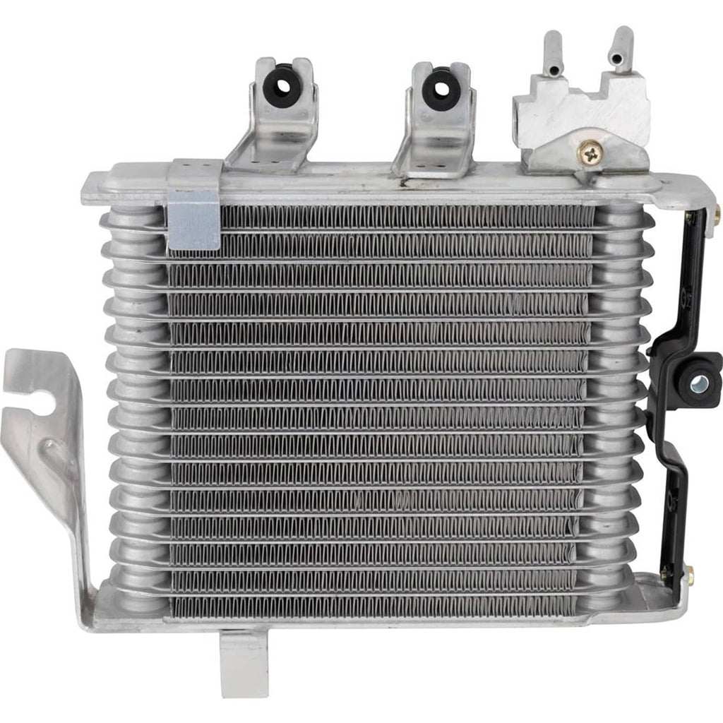 Automatic transmission oil cooler with finned radiator core and top mounting studs