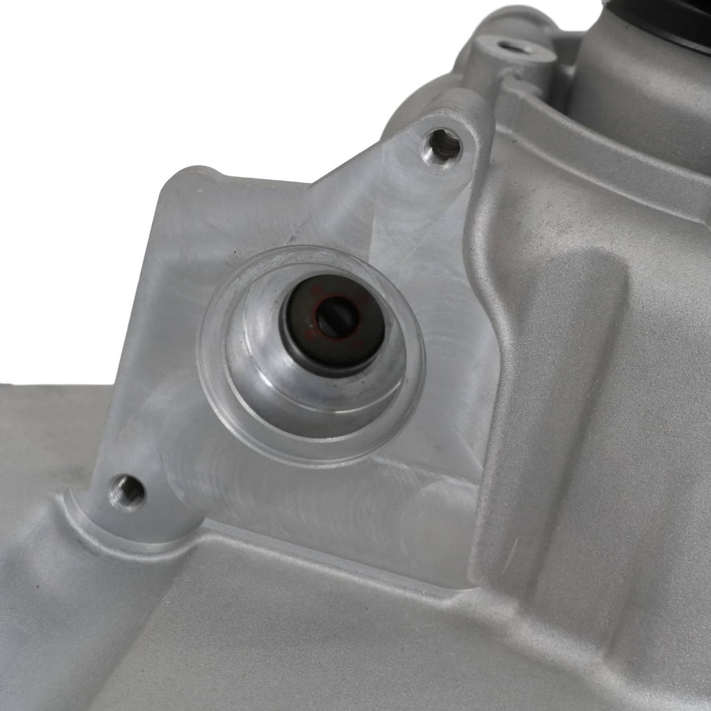Transfer case housing end cap with black seal ring and bolt holes