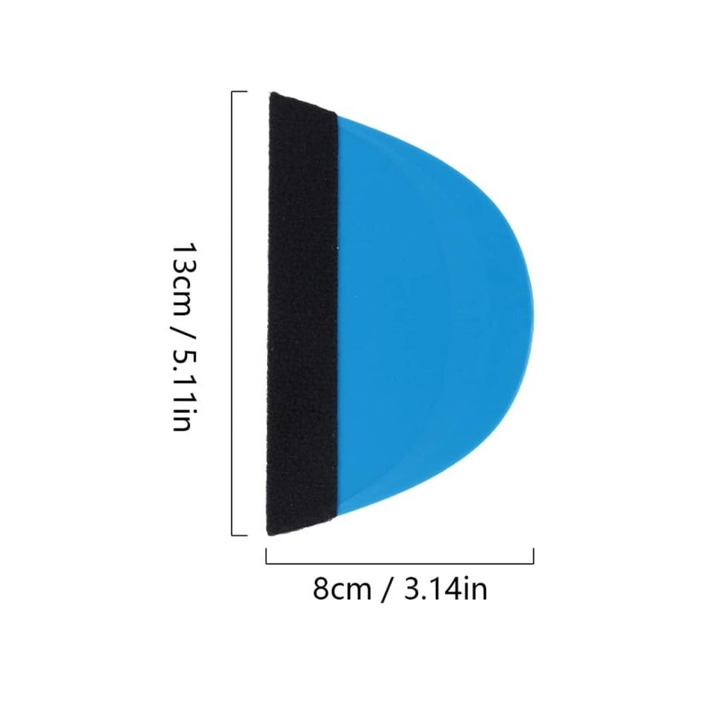 Semicircular felt squeegee, 8cm wide and 13cm long; blue pad with black edge