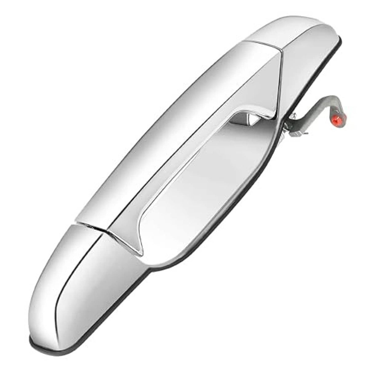 Exterior chrome door handle with curved grip shape; front right passenger side mount view.