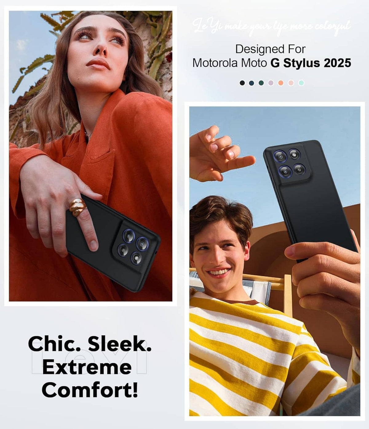 Black slim phone case showing camera openings and secure fit on phone