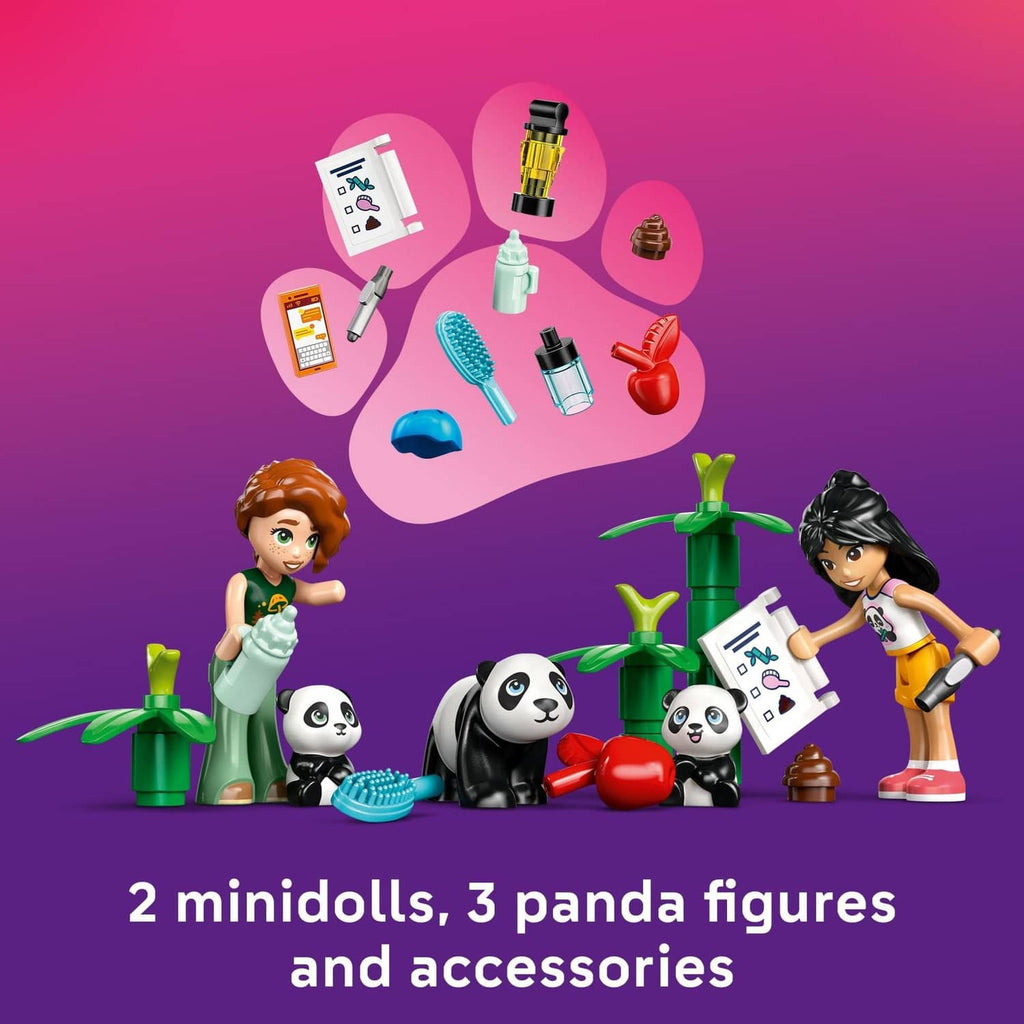 LEGO Friends panda sanctuary accessories with minidolls and 3 panda figures